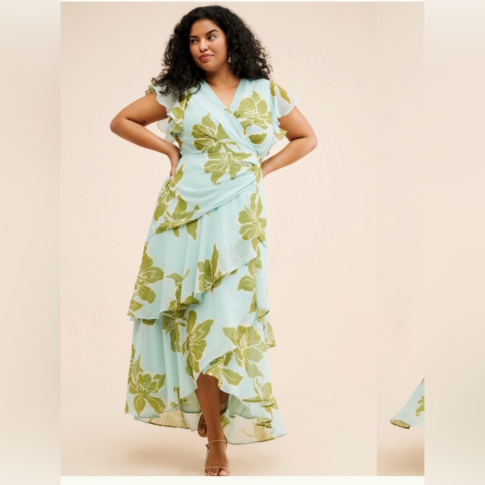 Hutch Floral Wrap Maxi Dress in Blue and Green - XLP